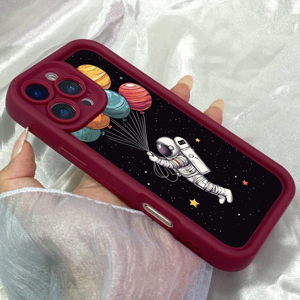JT114 Cartoon Astronaut Planet Balloons for iPhone 17 16 15 Pro Max Samsung S26 S25 Ultra A17 A16 A07 A56 Xiaomi 15T Redmi 15c 14c Soft TPU Case
