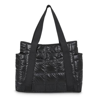 MT's SHOP Women's A4 Tote Bag, Large Capacity, Lightweight, Glossy Quilted Design, Fluffy Side Pockets, Shoulder Bag, Handbag, Perfect for Mothers