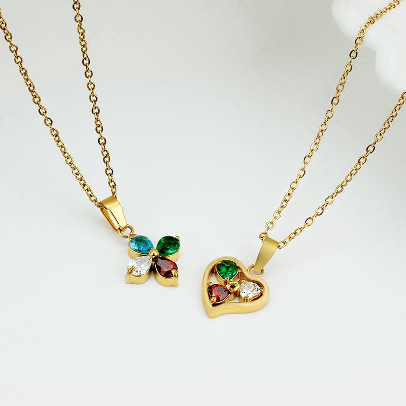 GemChic Women's Sweet Fashion Colorful Trend Zircon Pendant Necklace Female Simple Clavicle Chain Birthday Christmas Jewelry Gift