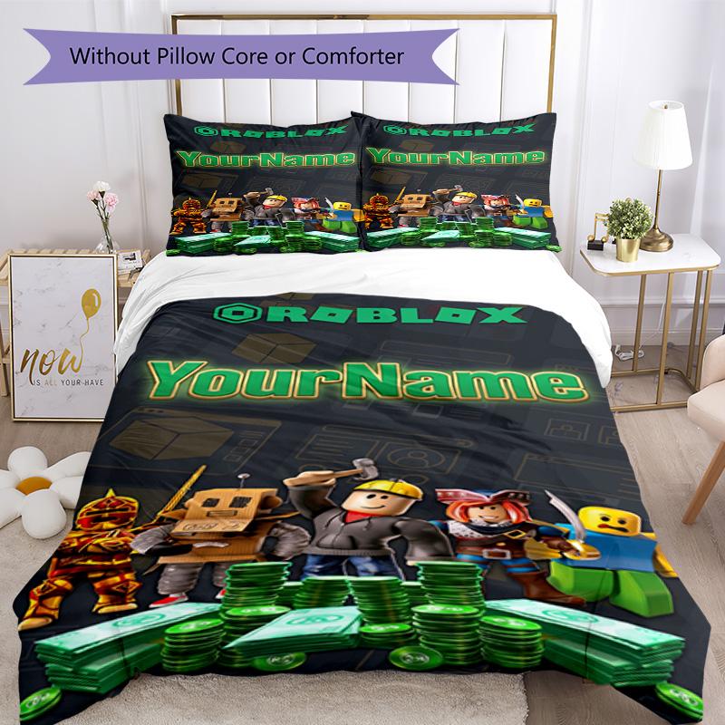 Roblox 270 Personaliza tu nombre Juego de Ropa de Cama Transpirable Funda Nórdica con Fundas de Almohada Decoración del Hogar Regalo de Cumpleaños