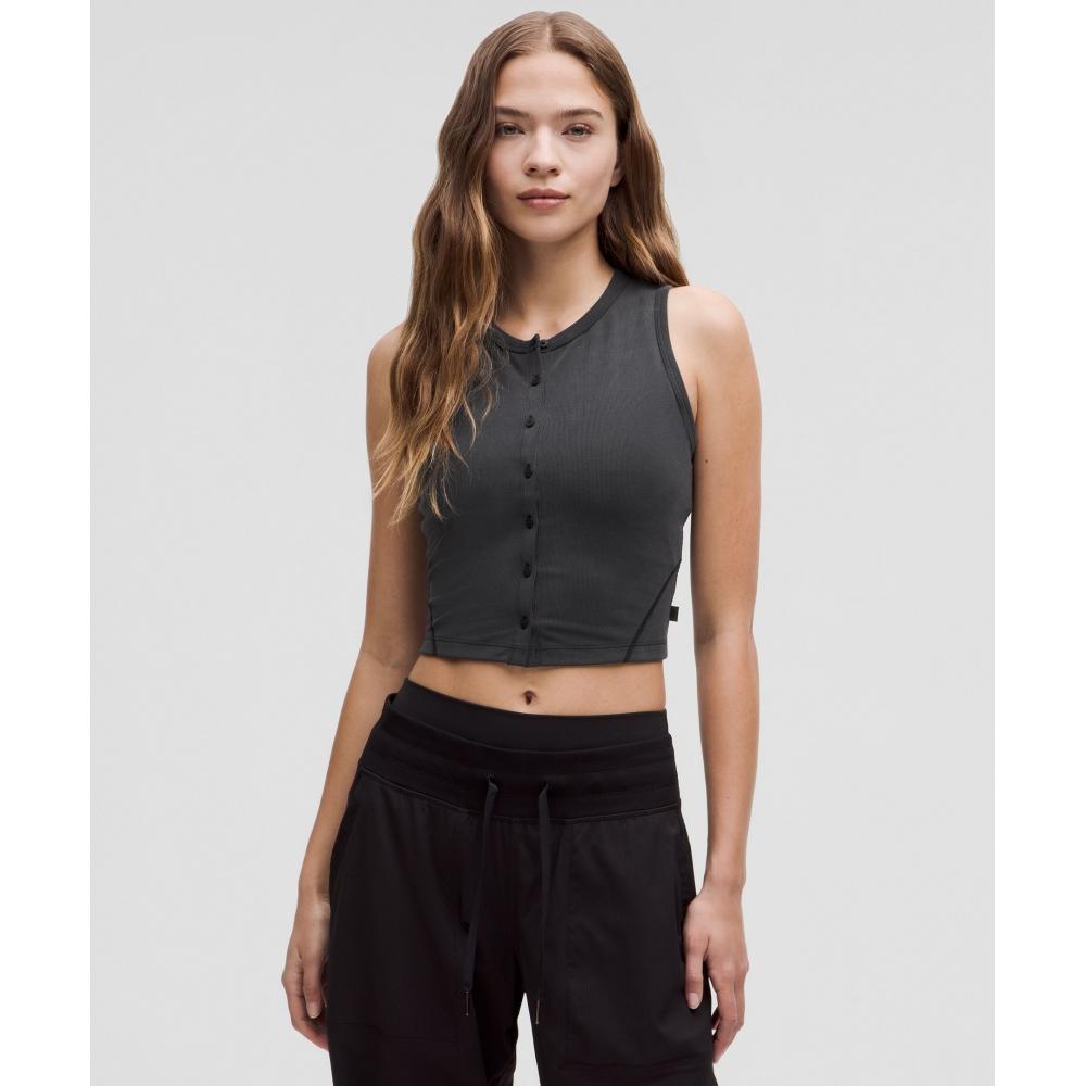 

Lululemon Soft Ribbed Button Front Tank Top Black 14