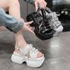 Fashion New Summer Women Leather Chunky Sandals High Platform Trainers Breathable Casual Slippers Shoes Woman 8CM Heels Wedge Sneakers