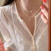 Layered Pearl Shell Heart Flower Pendant Necklace Women Gold Plated Multi-Strand Choker Chain 31-40cm Adjustable Length INS