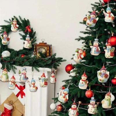 9/18 piezas de muñeco de nieve colgante de madera adorno colgante de Navidad muñeco de nieve pintado con cordel para decoración navideña del árbol de Navidad
