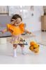Kız Çocuk Portakal Desenli Salopet Bandana Portakal Çorap 3'lü Set