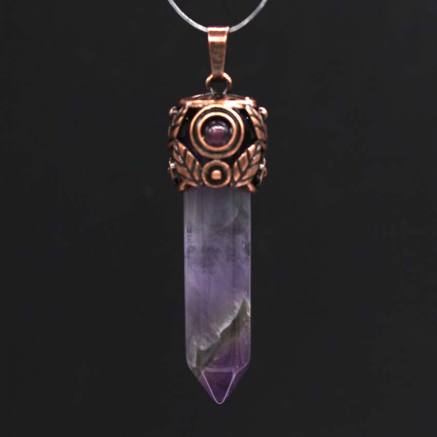 Retro Antique Brass Chakra Hexagonal Prism Natural Stone Quartz Crystal Stone Healing Pendulum Pendant Jewelry For Women Men