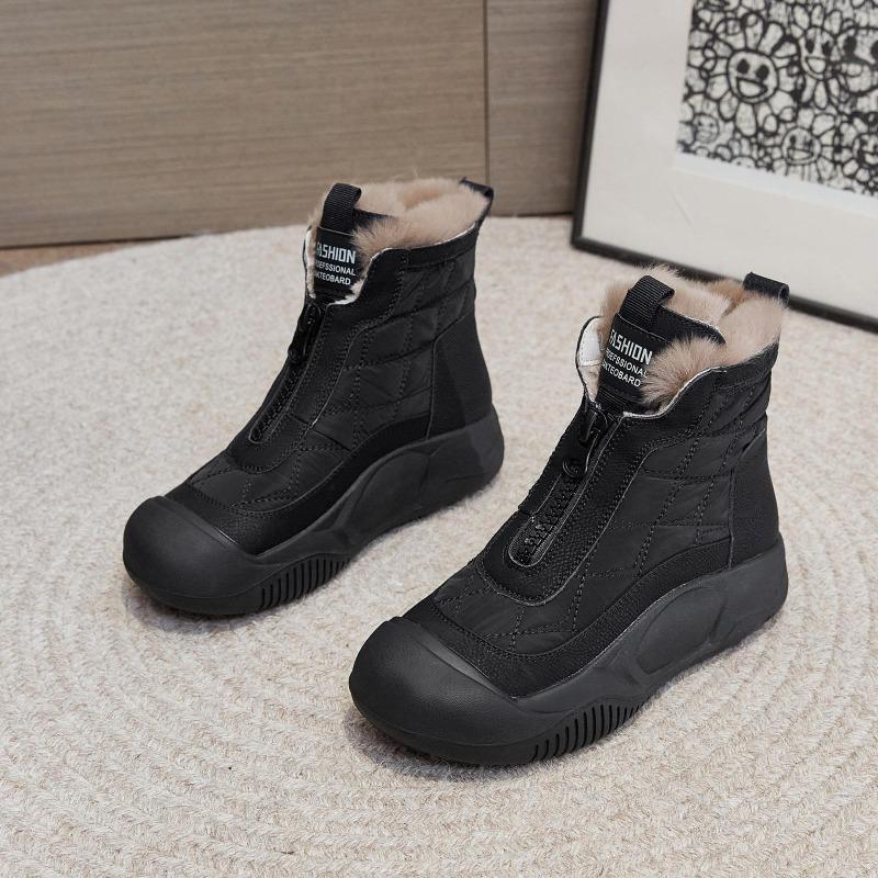 2025 Winter Genuine Leather Shoes Women Snow Boots Non-slip Height Increasing 4.5cm Warm Women Ankle Boots Black White