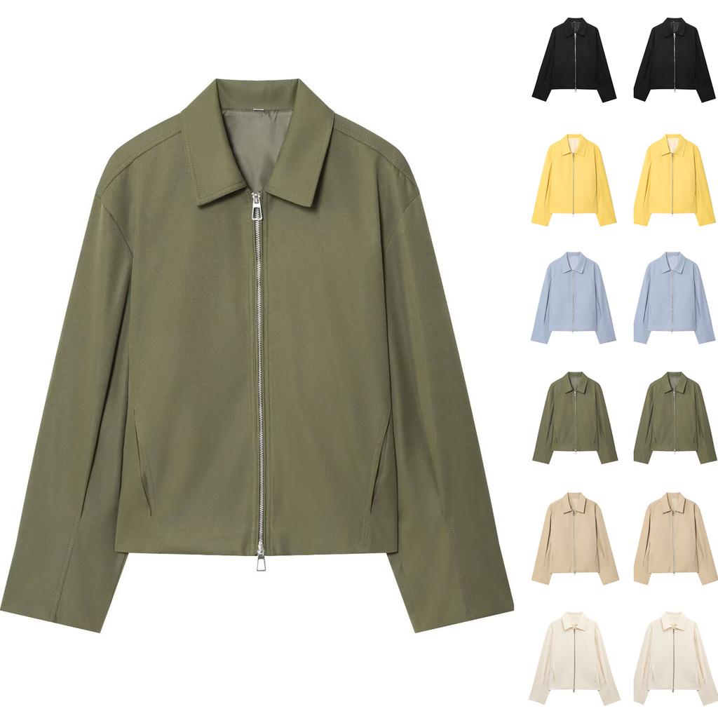 Women's Solid Color Fashionable Sleeve Long Sleeved Zipper Casual Top  Jacket Jacket