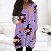Womens Tops V-neck 3/4 Sleeve Blouses Casual Mid-length Shirts Fashion Halloween Print Tunic Tops With Pockets