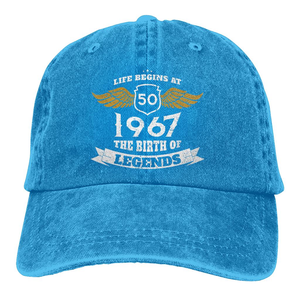 Adjustable Solid Color Baseball Cap Life Begins At 50 1967 The Birth Of Legends Washed Cotton 50 Years Old  Sports Woman Hat