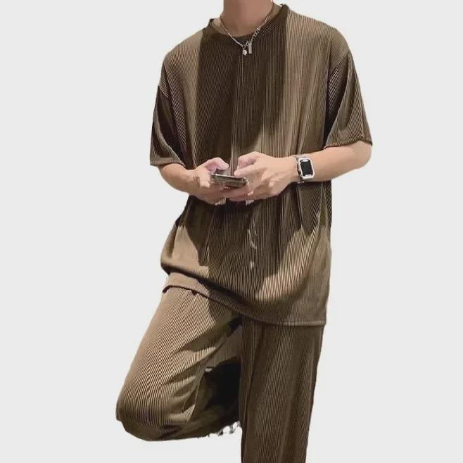 Men's Ice Silk Casual Two-Piece Summer Set: Short-Sleeve T-Shirt & Trousers Sportswear