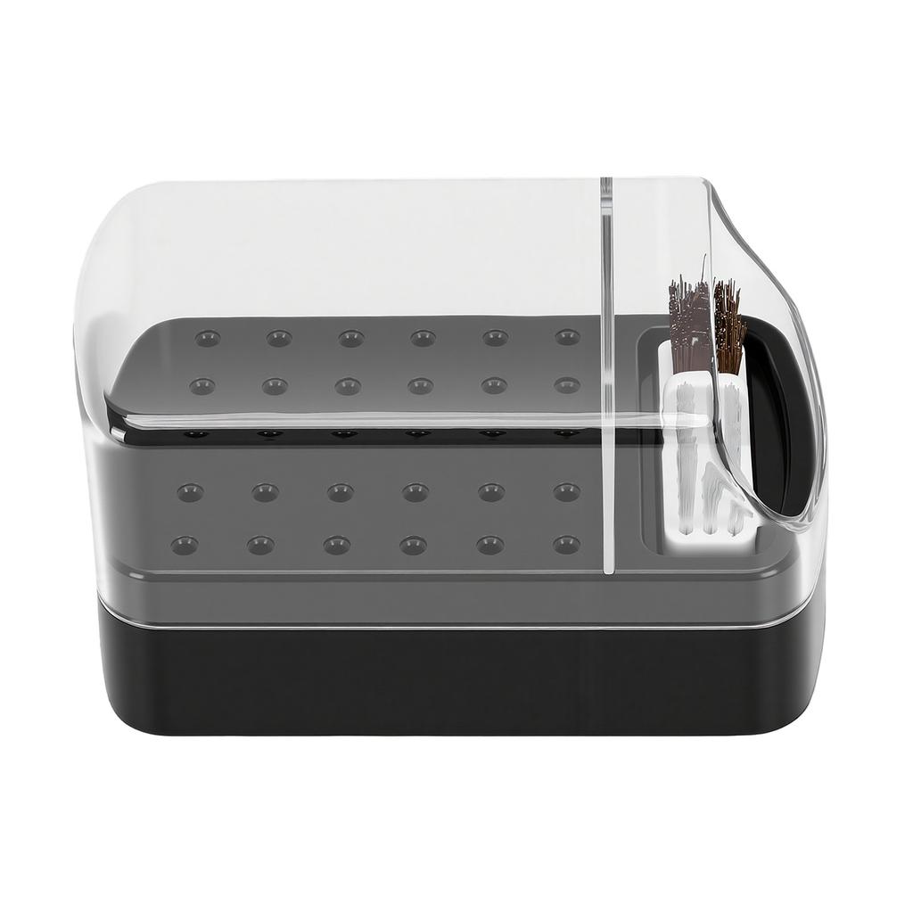 2 in 1 Nail Drill Bit Holder 30 Slots Transparent Dust Proof Nail Drill Bits Case Cleaner Brush for Manicure