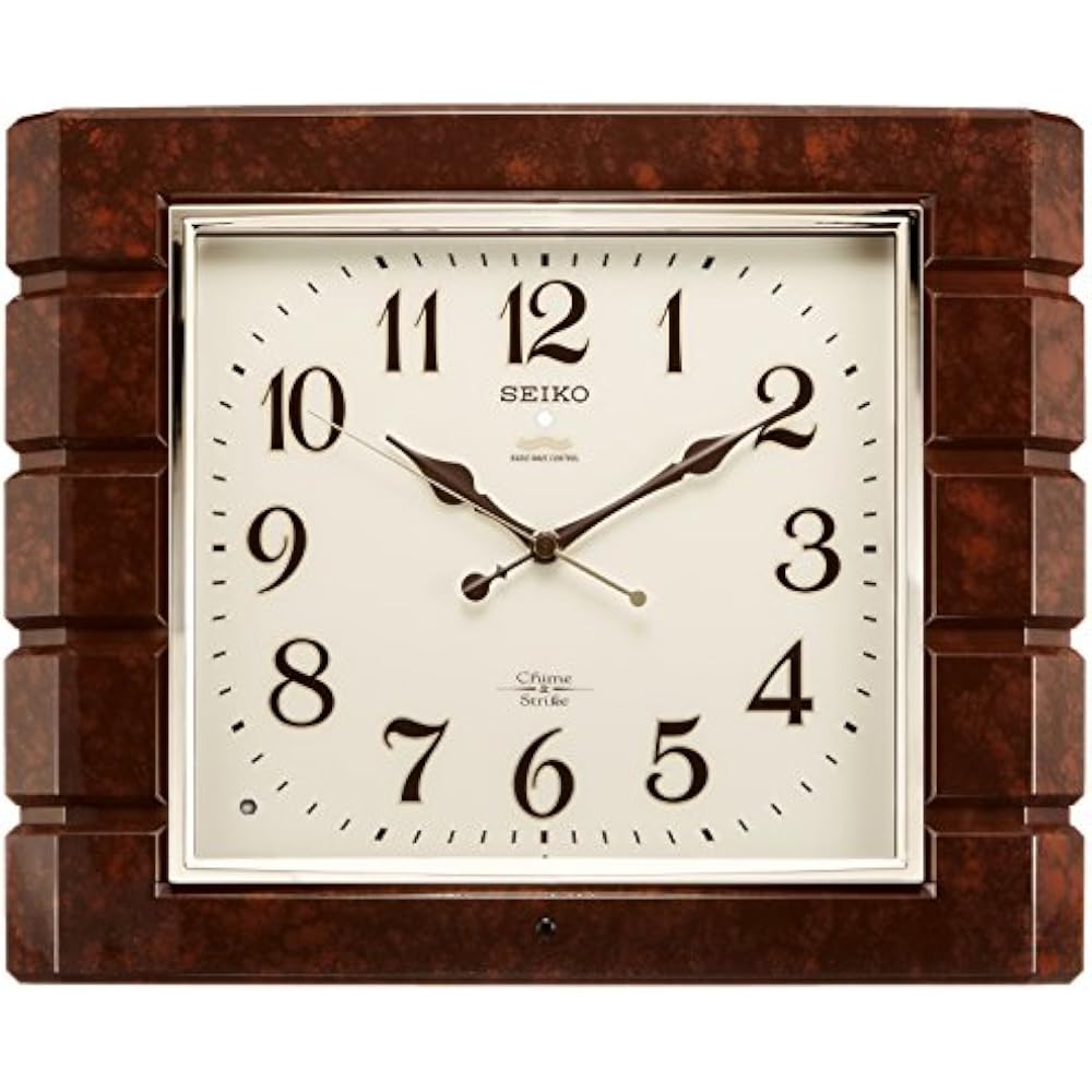Seiko RX209B Clock Wall Clock Radio Wave Analog Time Selective Chime & Strike Square Dark Brown M...
