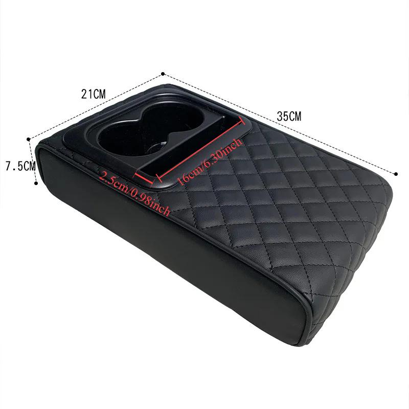 Nová Auto Center Console Polštář loketní opěrky s držákem na 2 šálky PU kožená loketní podložka Přenosná Auto Amrest Potah polštáře Výška podložky