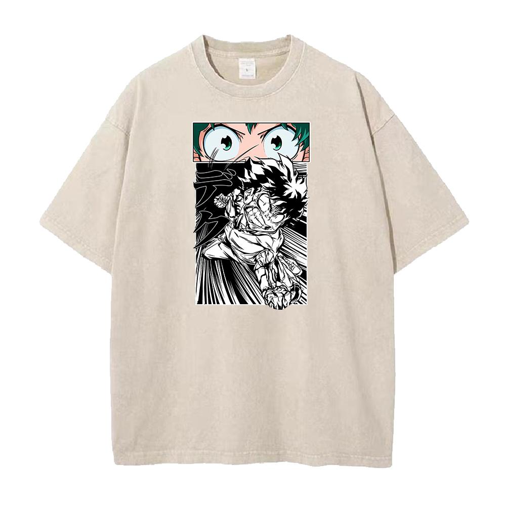 

Anime My Hero Academia Deku Izuku Midoriya Graphic T Shirt Washed Tshirt Unisex Women Clothes Oversized Cotton Short Sleeve Tee S