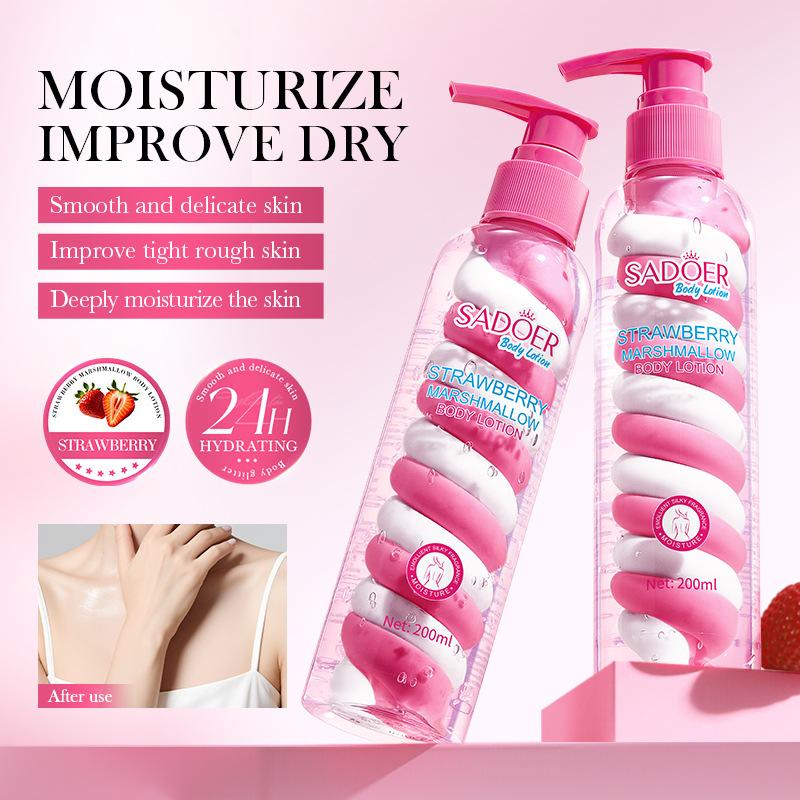 Lozione Corpo Fragola e Marshmallow 200ml Autunno e Inverno Lozione Corpo Idratante e Rigenerante Prodotti per la Cura della Pelle