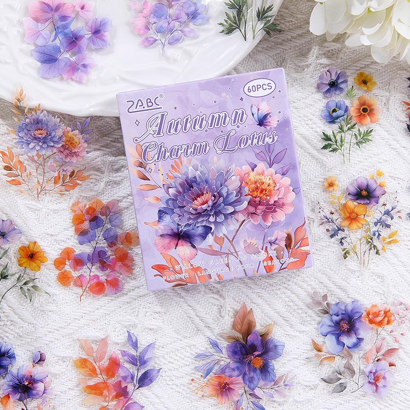 ZABC Vier Jahreszeiten Blumensprache Aufkleber: Schmetterling & Blume Journal DIY, 60 Blatt, 6 Stile
