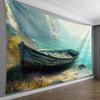Dramatic Coastal Seascape Tapestry Large Wall Art Hanging Wooden Boat Beach Ocean Cliffs Decor Nautical Landscape 180x280cm