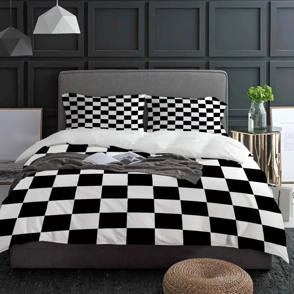 Black And White Checkered Simple Plaid Duvet Cover With Pillow Case Custom 3pcs Bedding Set Quilt Cover Double Bed Home Textile