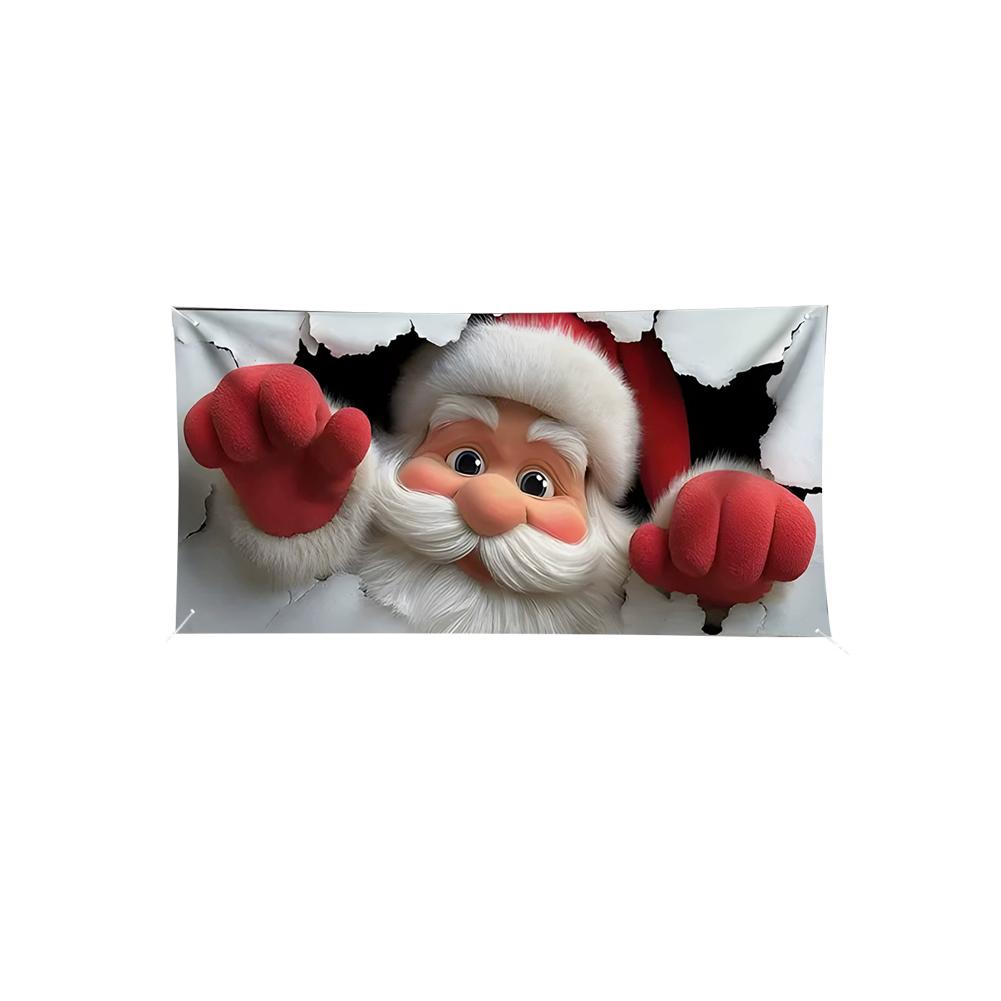 Santa Claus Break Through Wall Garage Door Banner Merry Christmas Yard Party Holiday Outdoor Large Banner Decor Hanging Backdrop