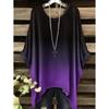 Vintage Women's T-Shirt Color Gradient Print Elegant Asymmetrical Hem O-Neck Short Sleeve Top Casual Fashion Street Outdoor Tops