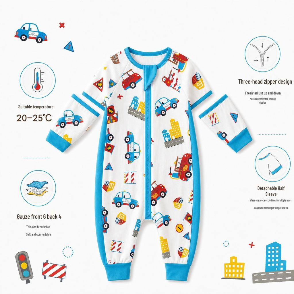Bamboo Cotton Baby Sleeper: Split-Leg, Lightweight, Anti-Kick, All-Season Pajamas
