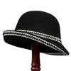 Xiaoxiangfeng retro contrasting webbing upturned top hat autumn and winter mother elegant warm wool knitted fisherman's basin hat
