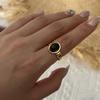 Maillard Oval Tiger's Eye Stainless Steel Ring for Women Vintage Adjustable Gold Plated Finger Ring Party Jewelry Gift