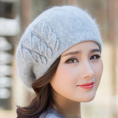 Autumn Winter Hat Women's Korean Warm Double Layer Weaving Beret Fashion Shopping Rabbit Hair Hats
