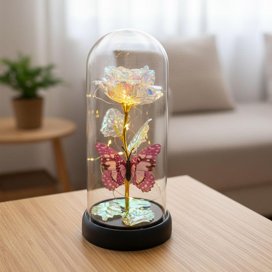 Butterfly Gold Foil Rose Immortal Flower Glass Cover Qixi Festival Valentine's Day Gift Creative Mother's Day Christmas Gift