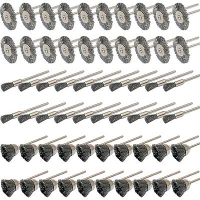 60 pièces Jeu de brosses circulaires en acier et laiton Kit d'accessoires pour outils rotatifs Rouille Polissage Nettoyage