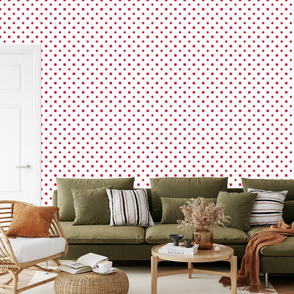 White and coral dots wallpaper, small detail for living room and bedroom 50x1000