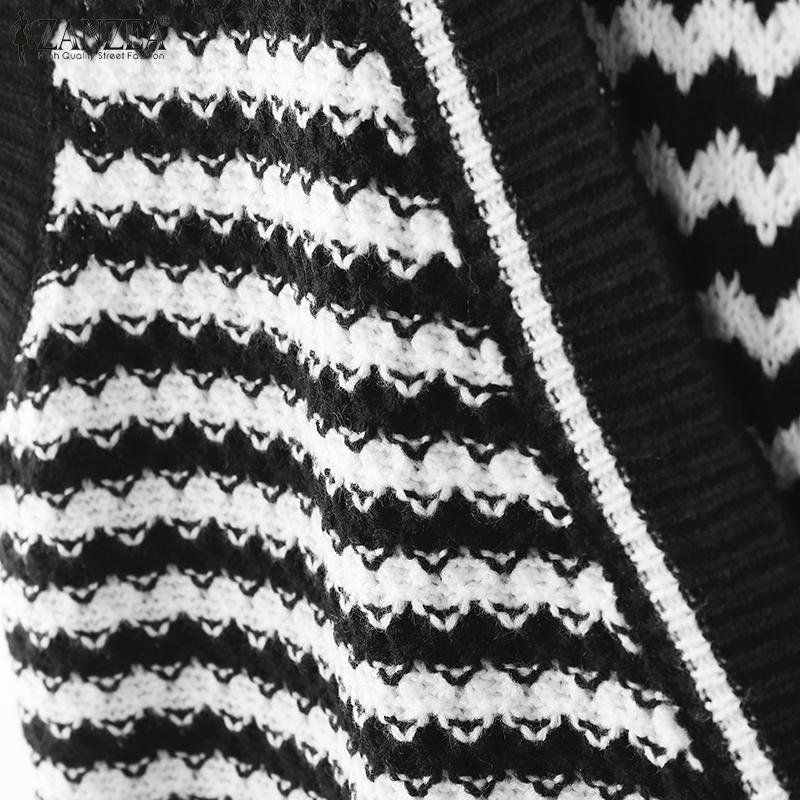 ZANZEA Women V Neck Sleeveless Stitching Striped Cropped Knitted Sweater Vest Waistcoat