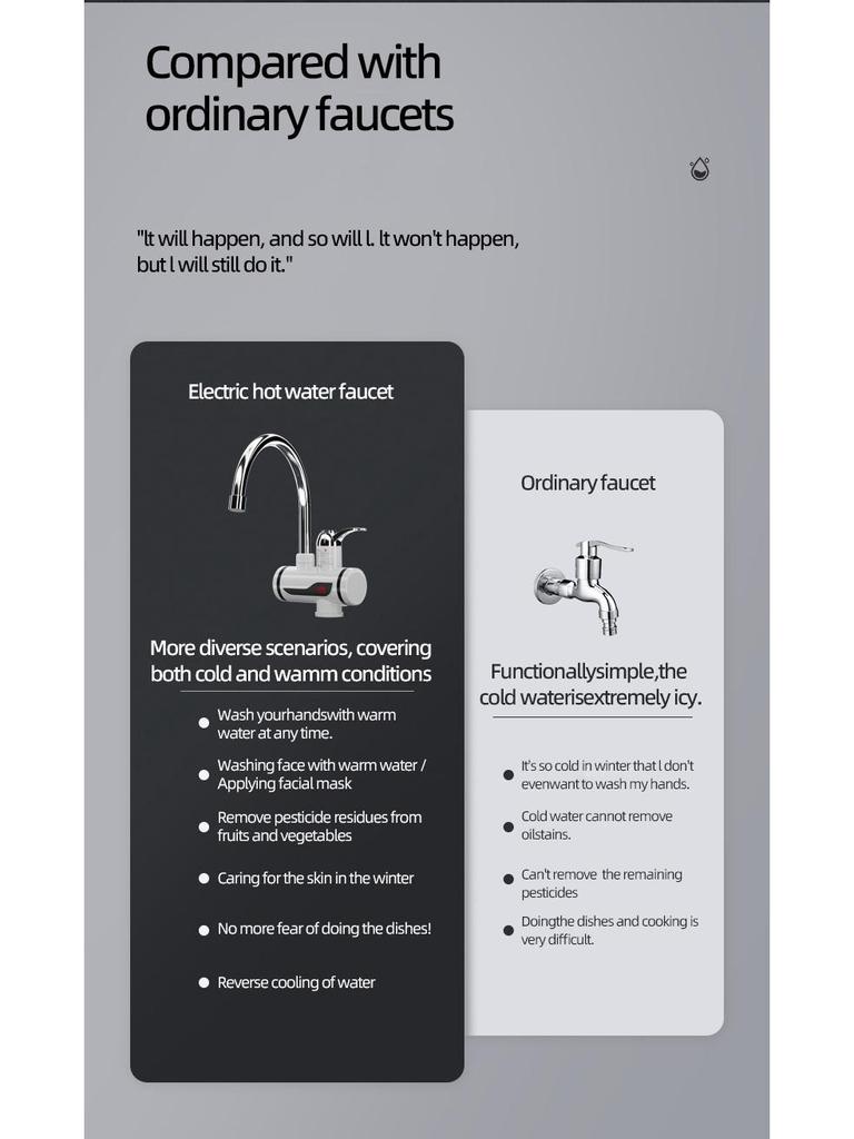 Natychmiastowy Elektryczny Kran Bojler z Cyfrowym Wyświetlaczem do Pryszniców Gorącej i Zimnej Wody