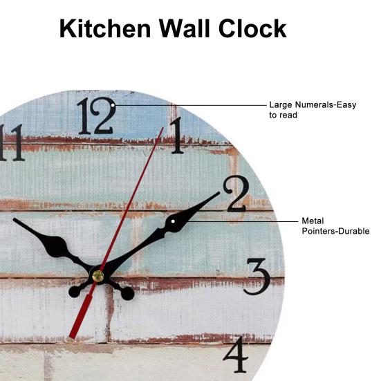 10 Inch Rustic Wooden Wall Clock Easy Installation Battery Operated Round Easy to Read Silent No Ticking Clock Kitchen Living Room Bathroom Farmhouse