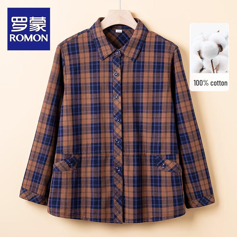 ROMON Women s Pure Cotton Plaid Long Sleeve Summer Shirt XL