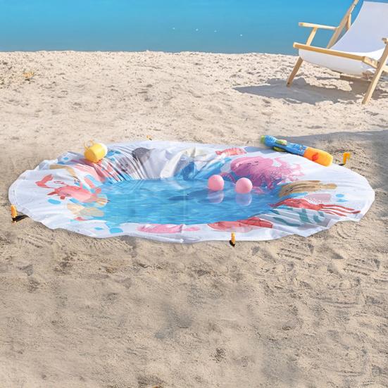 1 Sett Baby Plaskebasseng Strandteppe med Pluggpose Lett Bærbar Sammenleggbar 2-i-1 Sommerferie Småbarn Plaskebasseng Utendørs Campingmatte