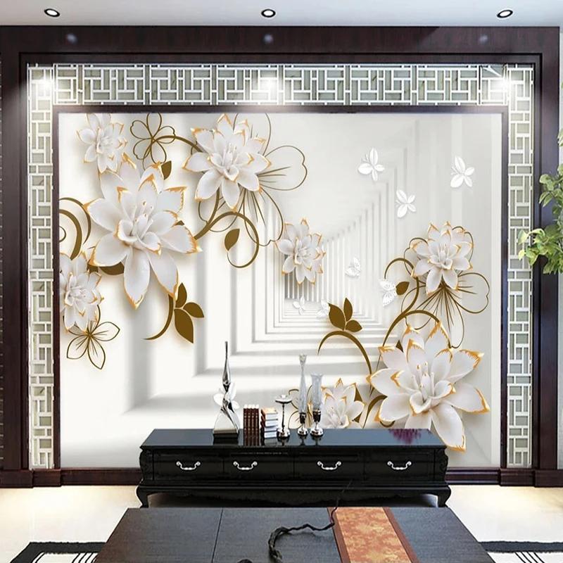 3d Spatial Extension Wall Mural Jewelry Flower Butterfly Wall Paper Living Room Home Decor Wallpaper