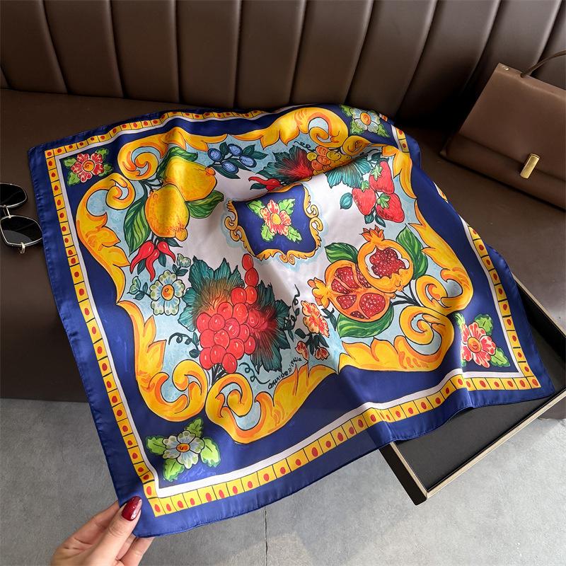 Nieuwe Zomer Citroenprint 70cm Vierkante Strand Zijden Sjaal Casual Elegante Dunne Ademende Nek Vrouwen Hoofddoek Haar Sjaals Sjaal 70x70cm white