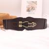 Women's Wide Elastic Leather Waist Belt - Retro Black Cowhide