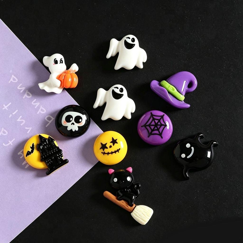 Halloween Resin Ghost & Pumpkin DIY Ornaments: Black Cat, Stickers, Hair & Phone Accessories