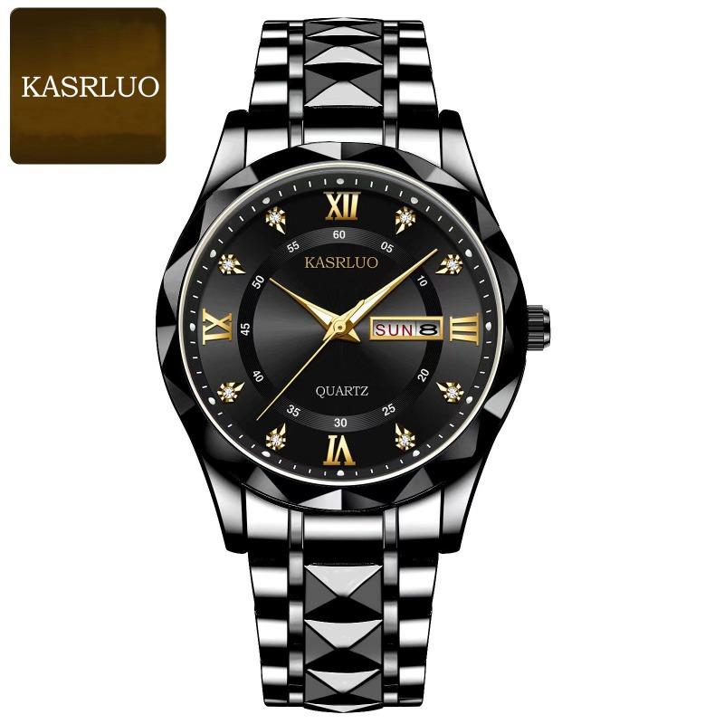 

KASRLUO Watch Men s English Calendar Rhombus Case with Luminous Waterproof Simple Quartz Watch Large Dial чорний