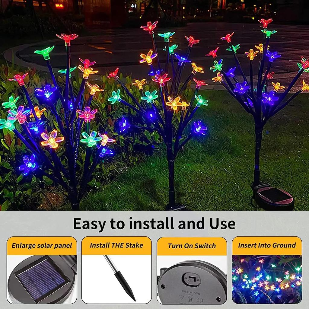 Solar Powered Garden Lights Outdoor Christmas Decoration Cherry Blossom Flower Tree Waterproof for Lawn Landscape SunLight