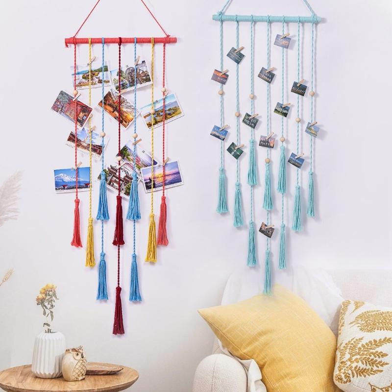 Photo Wall Hangings Tapestry Home Decorations Handmade Woven Wall Hangings with Clip Hangings Pictures Organizers