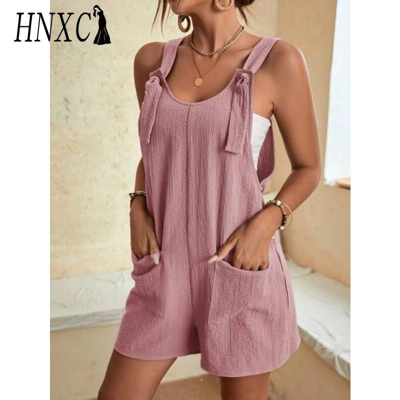 HNXC Women's Fashion Casual Solid Color Print Summer Spring Sleeveless Suspenders Trousers Jumpsuits & Rompers