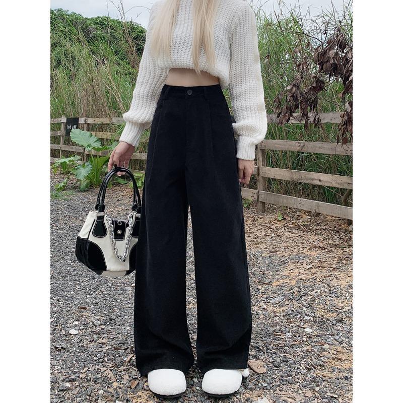 Pantaloni a zampa larga in velluto a coste da donna Autunno Inverno Nuova Moda Eleganti Taglie Forti Larghi Casual Semplici Lunghi Pantaloni Dritti Abbigliamento