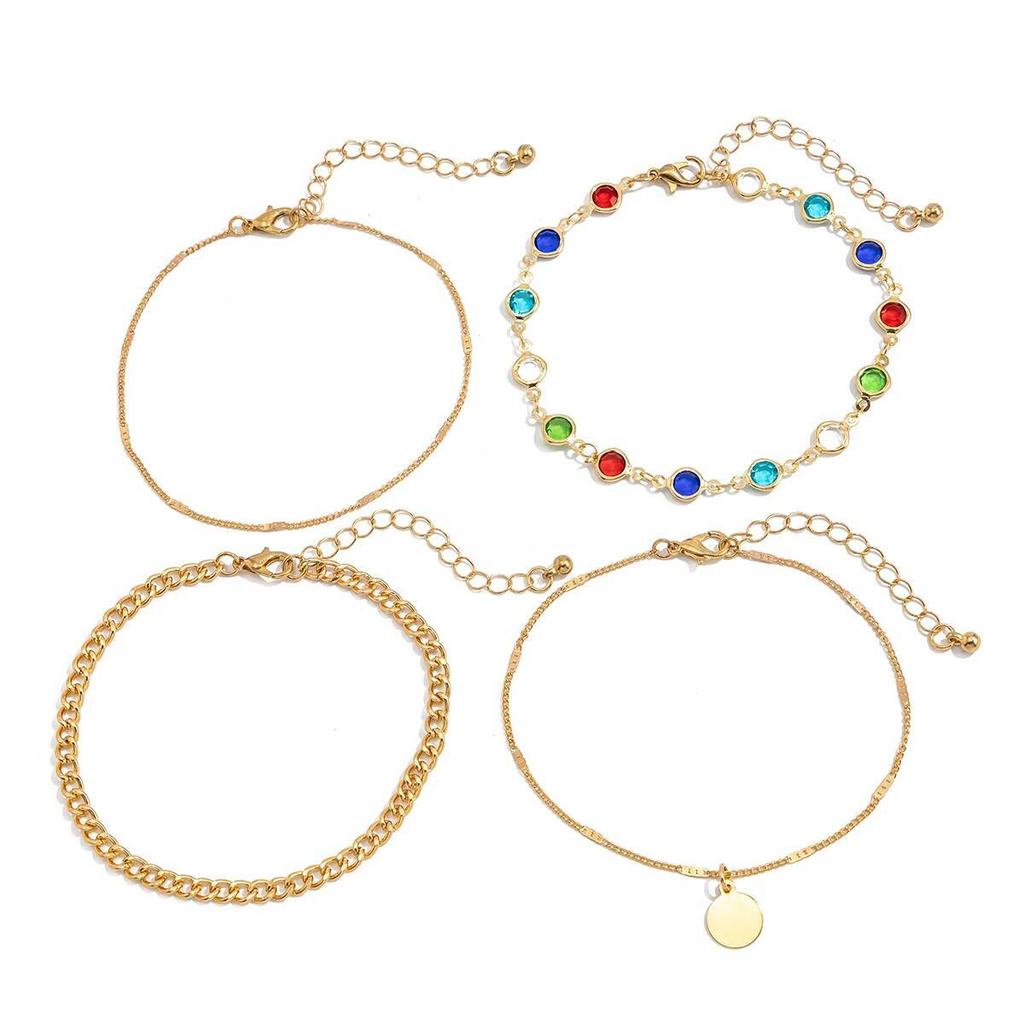 IngeSight.Z Y2K Bohemia Colorful Crystal Chain Foot Anklet Summer Beach Vacation Barefoot Anklets Chain Charm Jewelry Accessory