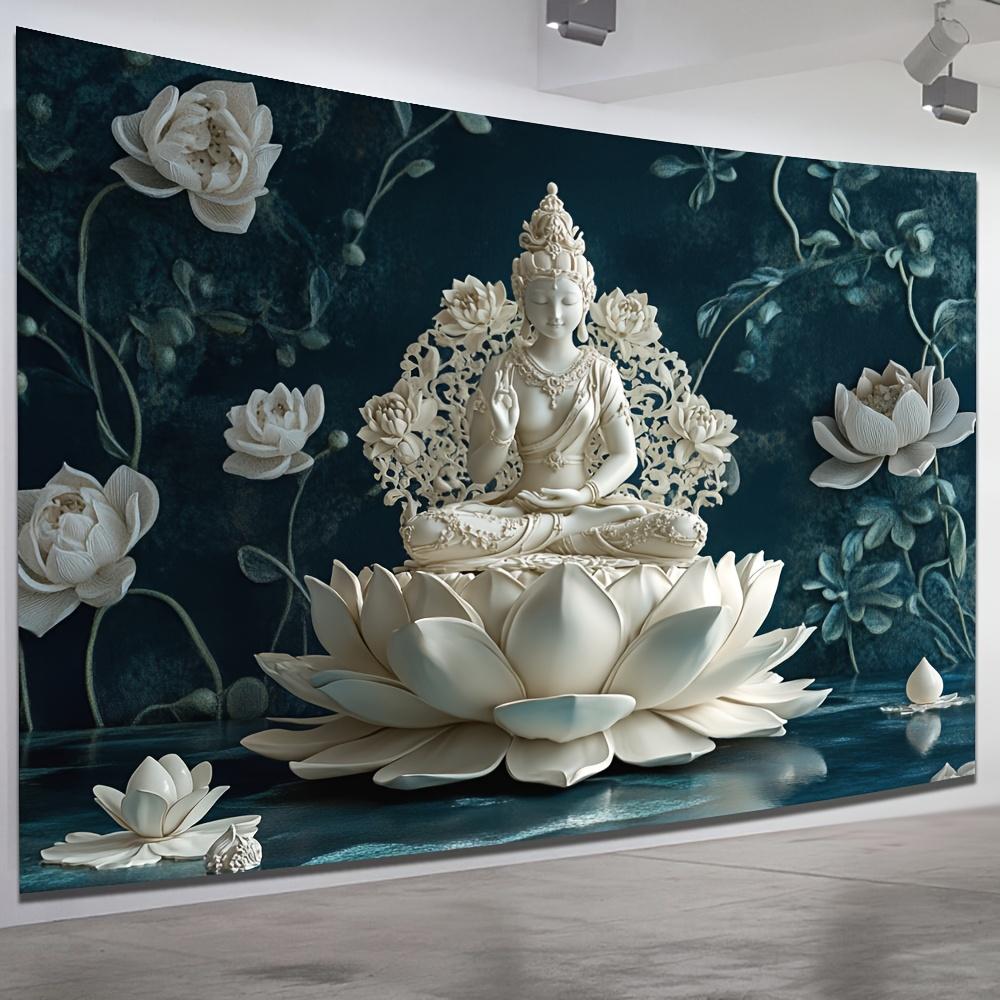 1pc Elegant Pearl Lotus Buddha Tapestry - Polyester Fabric, Machine Washable, Suitable for Living Room, Bedroom, Office