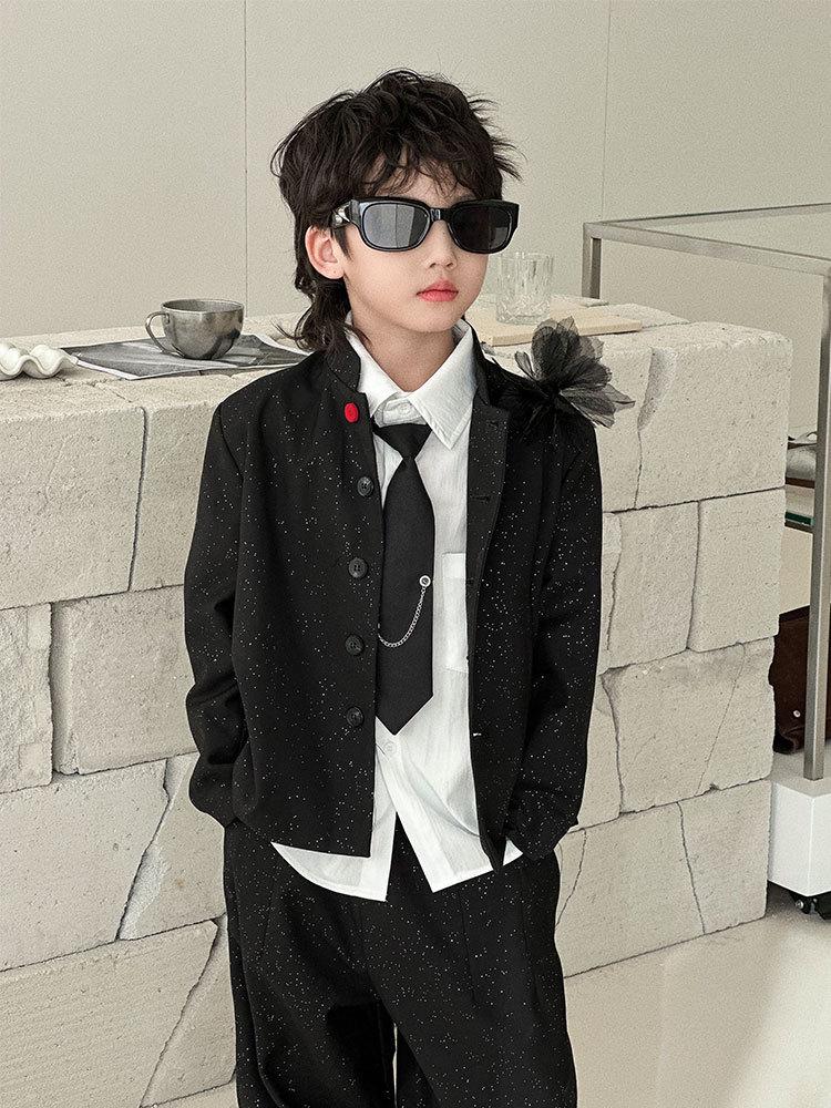 

Комплект костюма с пайетками для мальчиков, осень 2025: Китайская официальная одежда для подиума и мероприятий 100cm