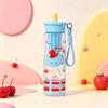 Water Cup with Soft Rubber Lanyard, Portable Leakproof Multi-Sealing Lid Water Bottle with Removable Tea Separator, Large Capacity Kids School Travel